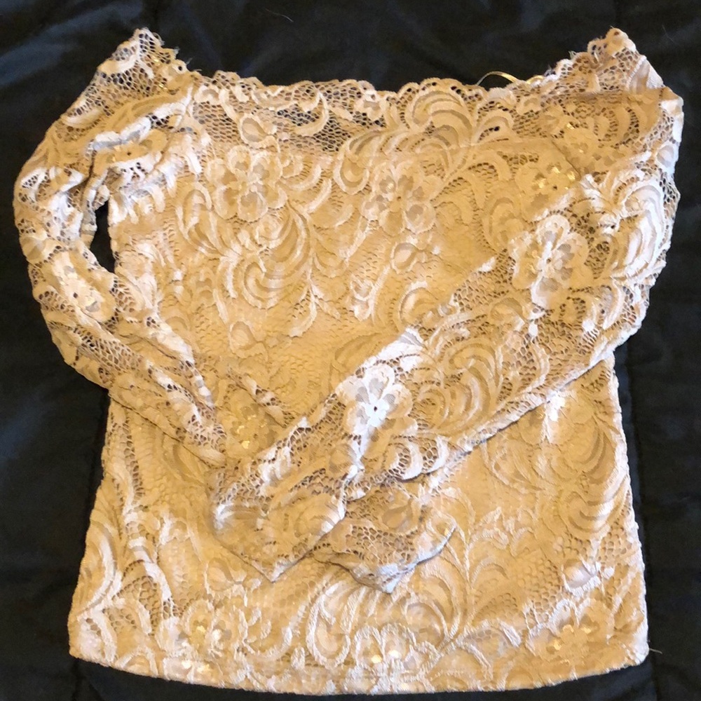 Tan lace off the shoulder top